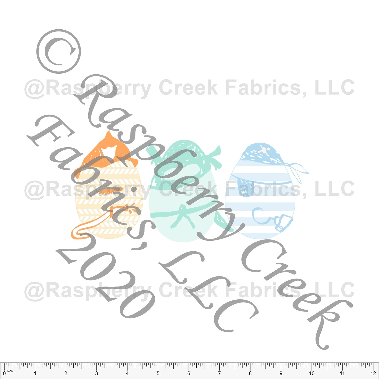 Orange Mint and Light Blue Fireman Pirate Ninja Character Egg Panel By Elise Peterson for Club Fabrics Fabric, Raspberry Creek Fabrics, watermarked