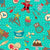 Christmas Delights Collection - Baking festive cookies, gingerbread and plum pudding with iced owls and decorated bears in a playful pattern print on aqua background by Annette Winter Image