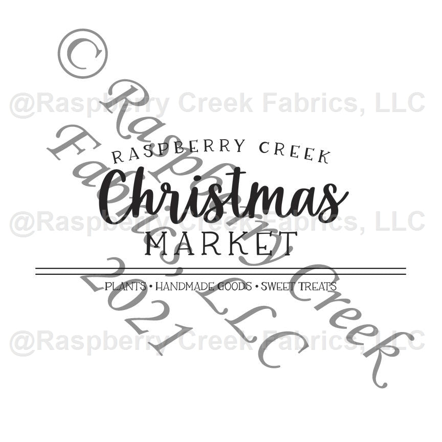 Black and White Raspberry Creek Christmas Market Panel, Christmas Panels by Kelsey Shaw for Club Fabrics Fabric, Raspberry Creek Fabrics, watermarked