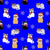 Christmas Collection:  Adorable multicolored cats wearing scarves, red and white Santa hats and winter caps while snowflakes fall on a electric blue background. Image