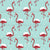 Christmas Collection:  Florida flamingos get a snowy Christmas eve and a red and white Santa hat to enjoy for the holidays on a blue background. Image
