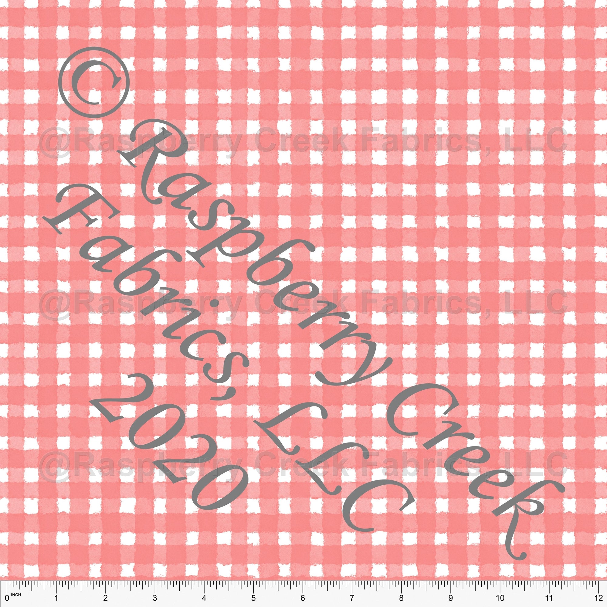 Coral and White Painted Check Gingham, By Bri Powell for Club Fabrics Fabric, Raspberry Creek Fabrics, watermarked