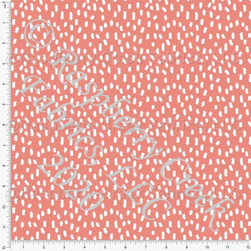 Coral Pink Vertical Dash Dot Print Stretch Crepe Fabric, CLUB Fabrics Fabric, Raspberry Creek Fabrics, watermarked