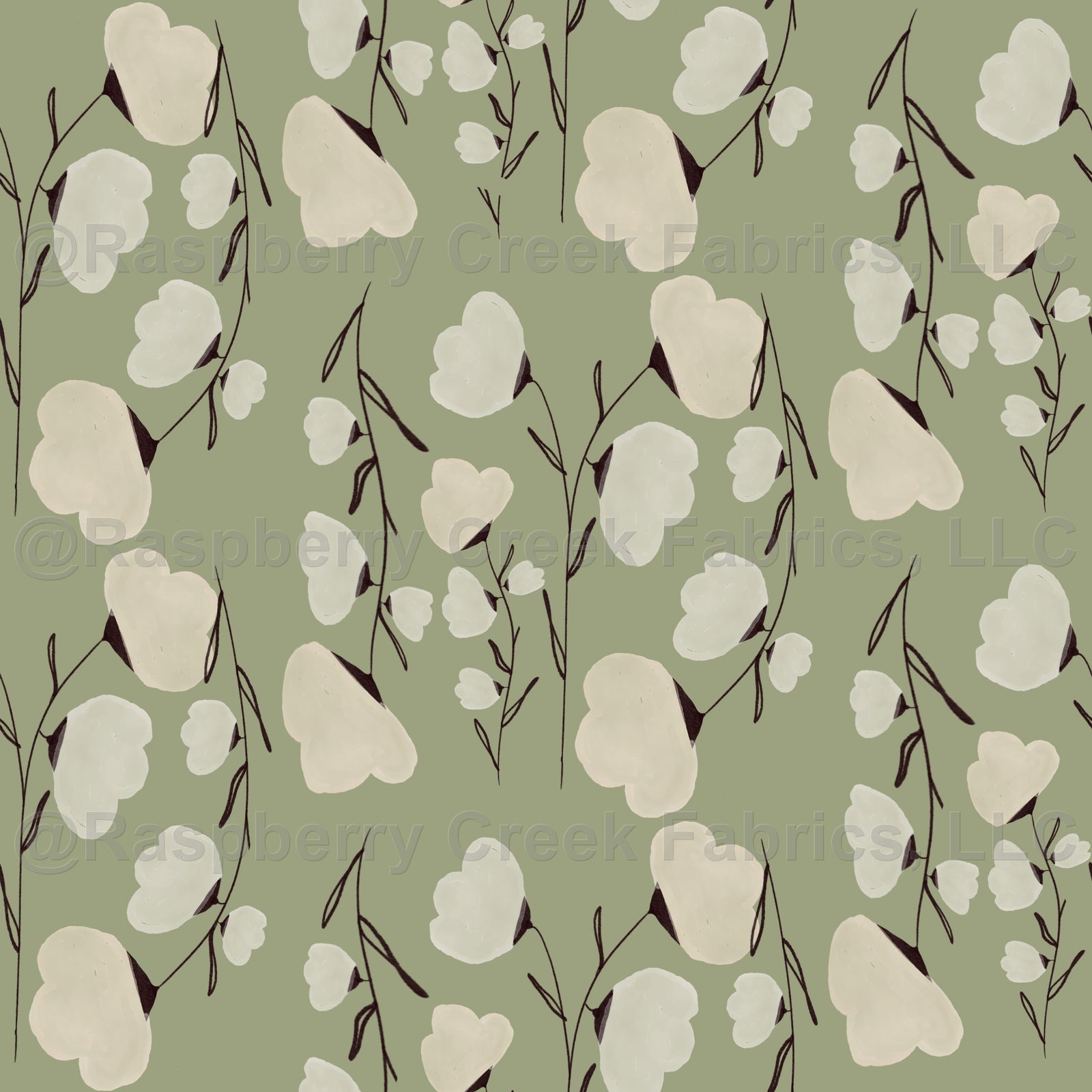 Cotton Flower Sage , Raspberry Creek Fabrics, watermarked