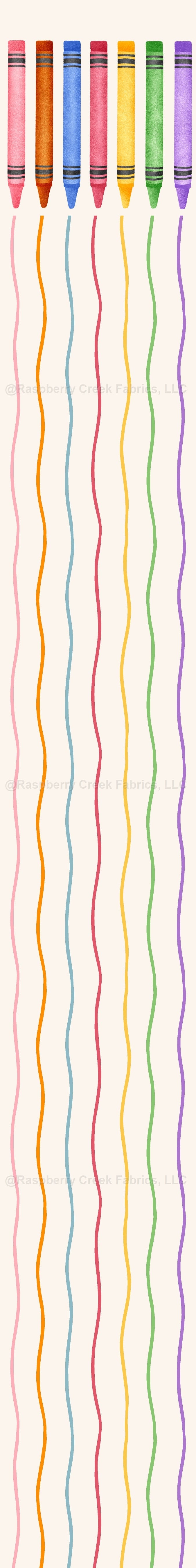 Back 2 School Crayon Stripe Single Border Fabric, Raspberry Creek Fabrics, watermarked