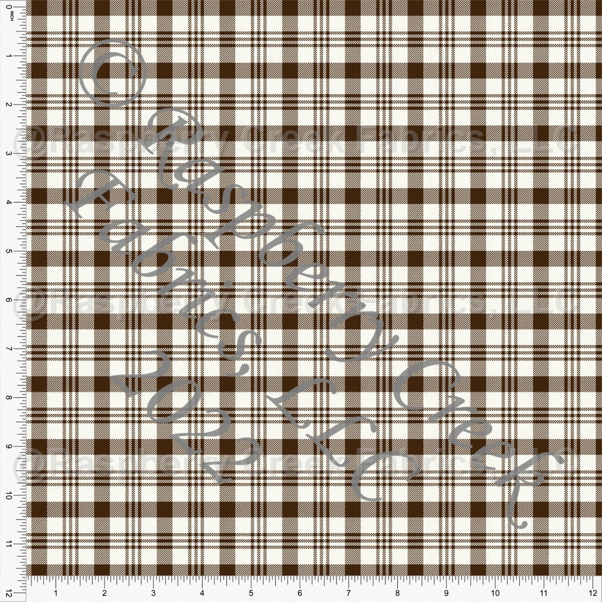 Brown and Cream Plaid Print Ponte De Roma Knit Fabric, CLUB Fabrics Fabric, Raspberry Creek Fabrics, watermarked
