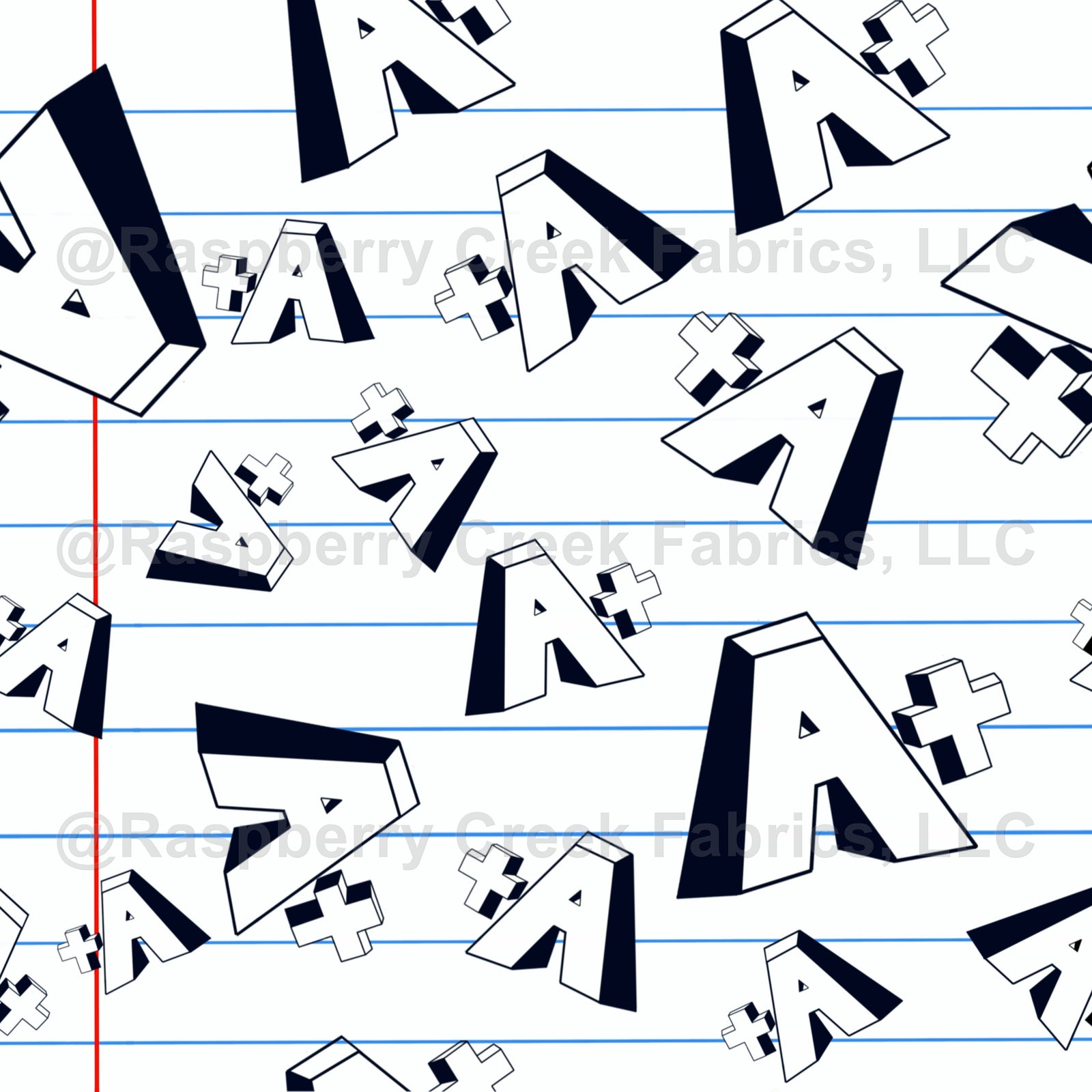 Back to School Straight A Fabric, Raspberry Creek Fabrics, watermarked