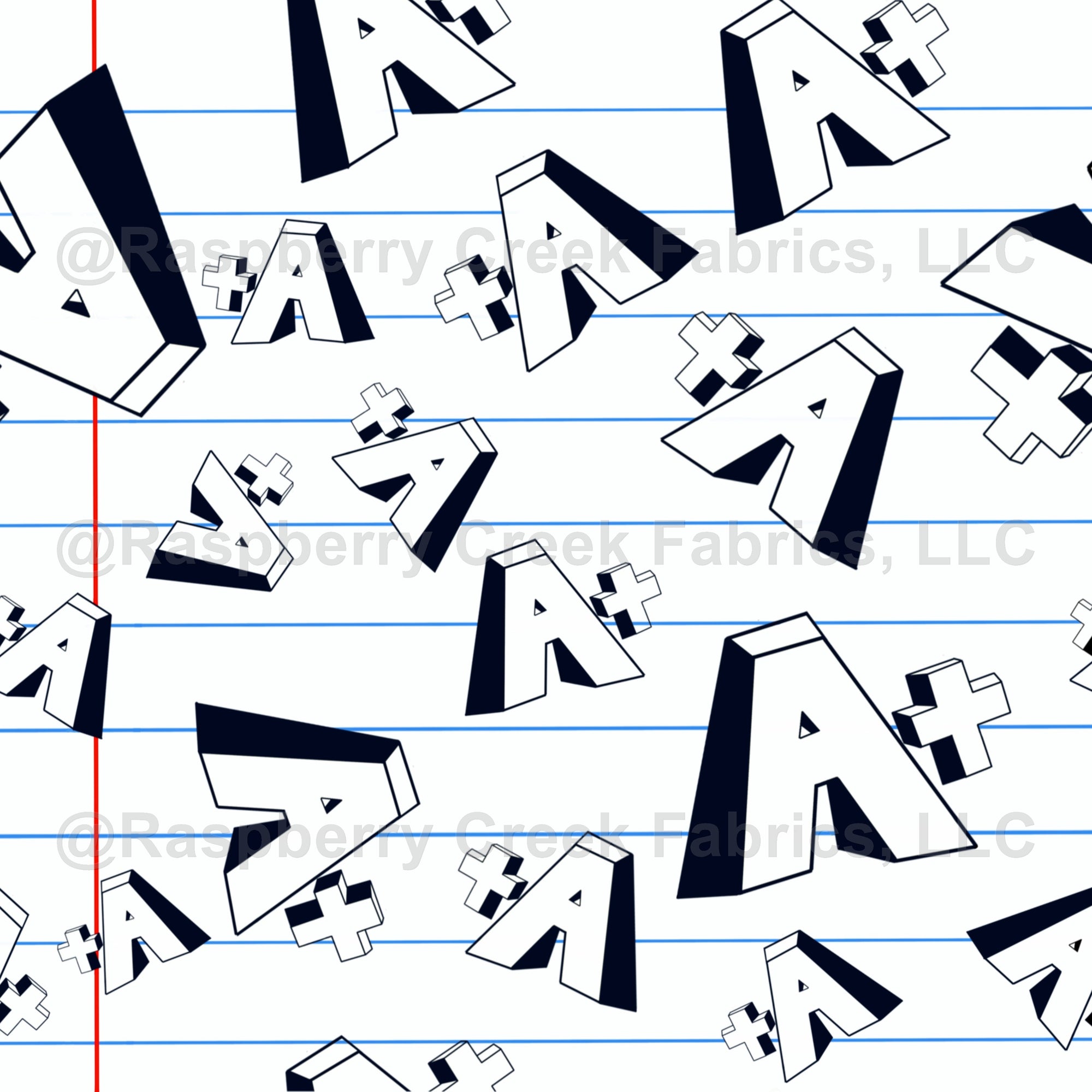 Back to School Straight A Fabric, Raspberry Creek Fabrics, watermarked