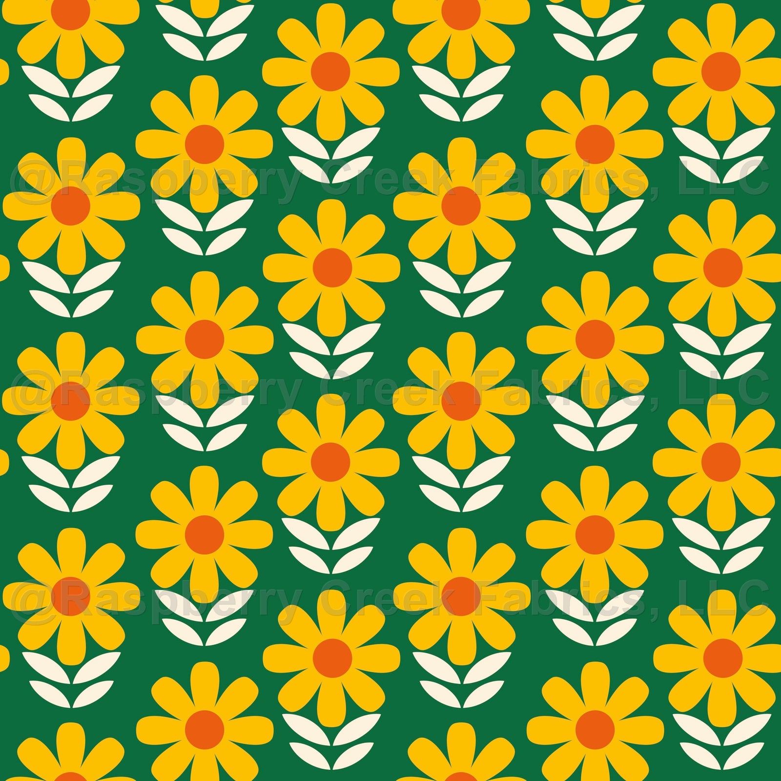 Daisies on Green Fabric and Wallpaper Print by Lisa Wornham Designs, Daisies Collection