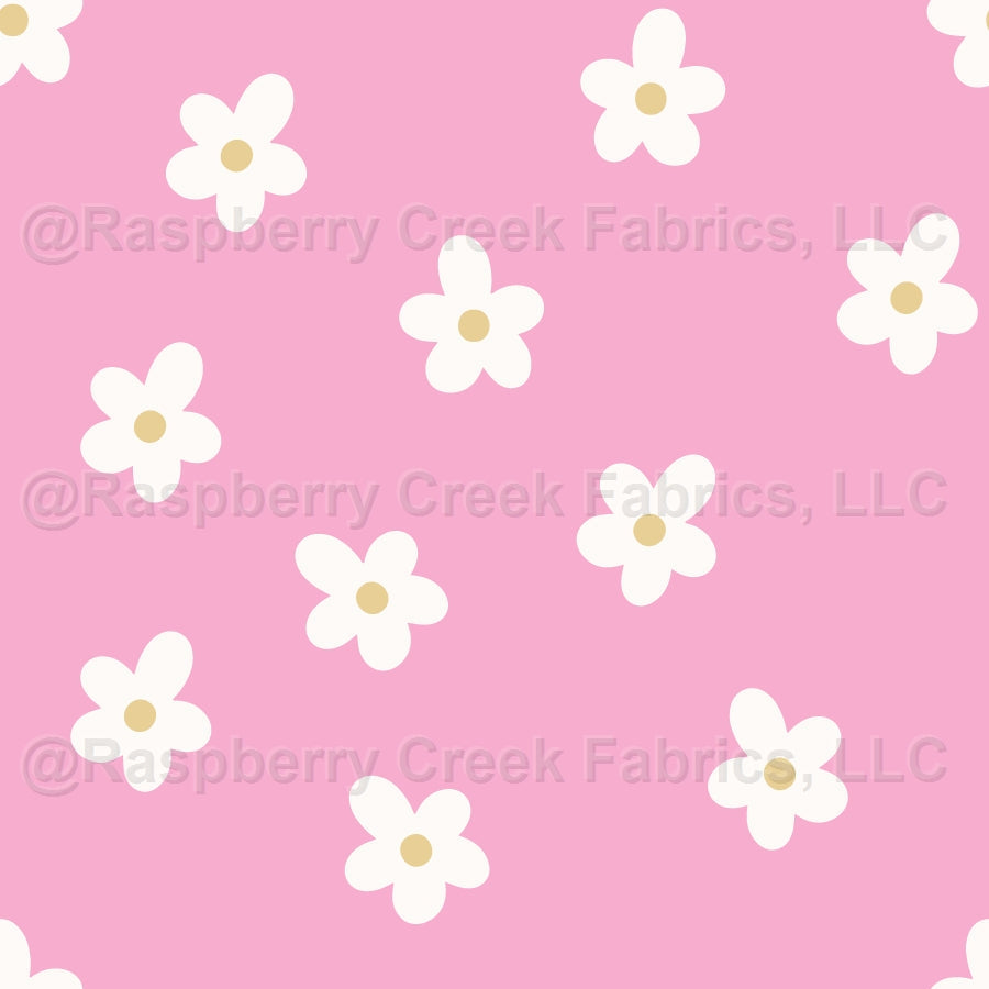 Spring Daisies on Pink , Raspberry Creek Fabrics, watermarked