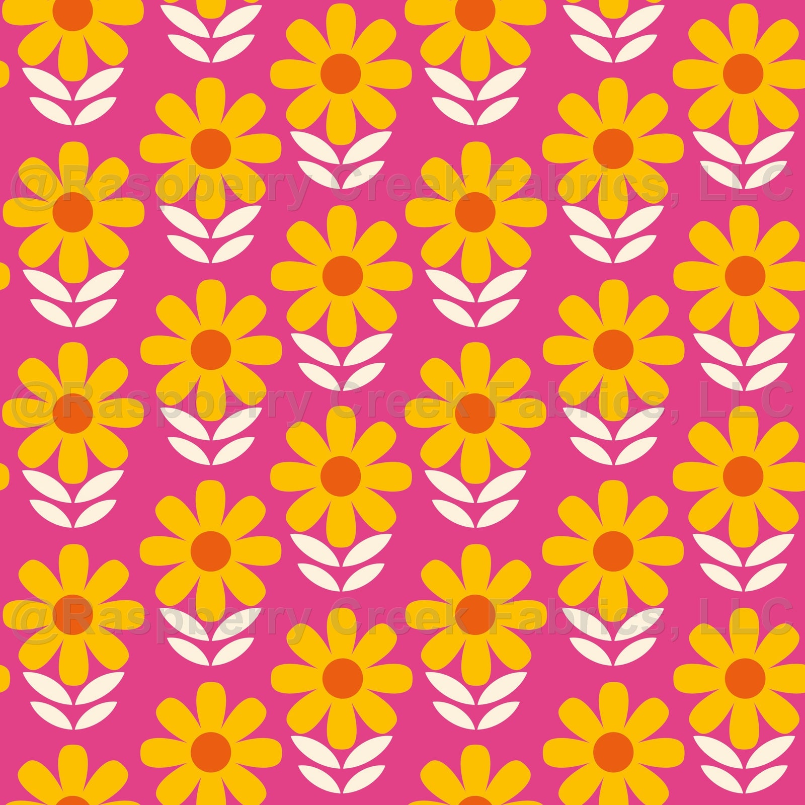 Daisies on Pink Fabric and Wallpaper Print by Lisa Wornham Designs, Daisies Collection