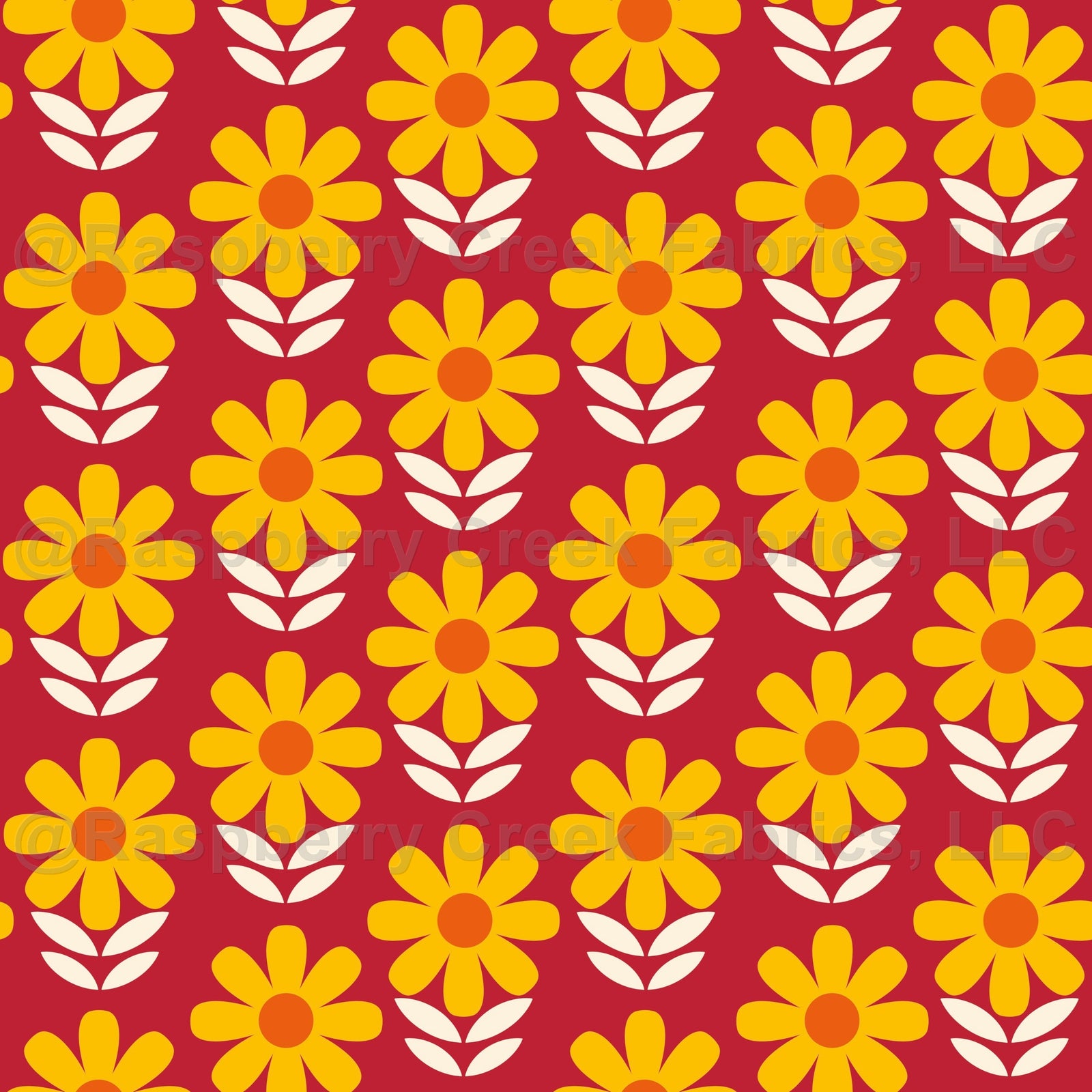 Daisies on Red Fabric and Wallpaper Print by Lisa Wornham Designs, Daisies Collection
