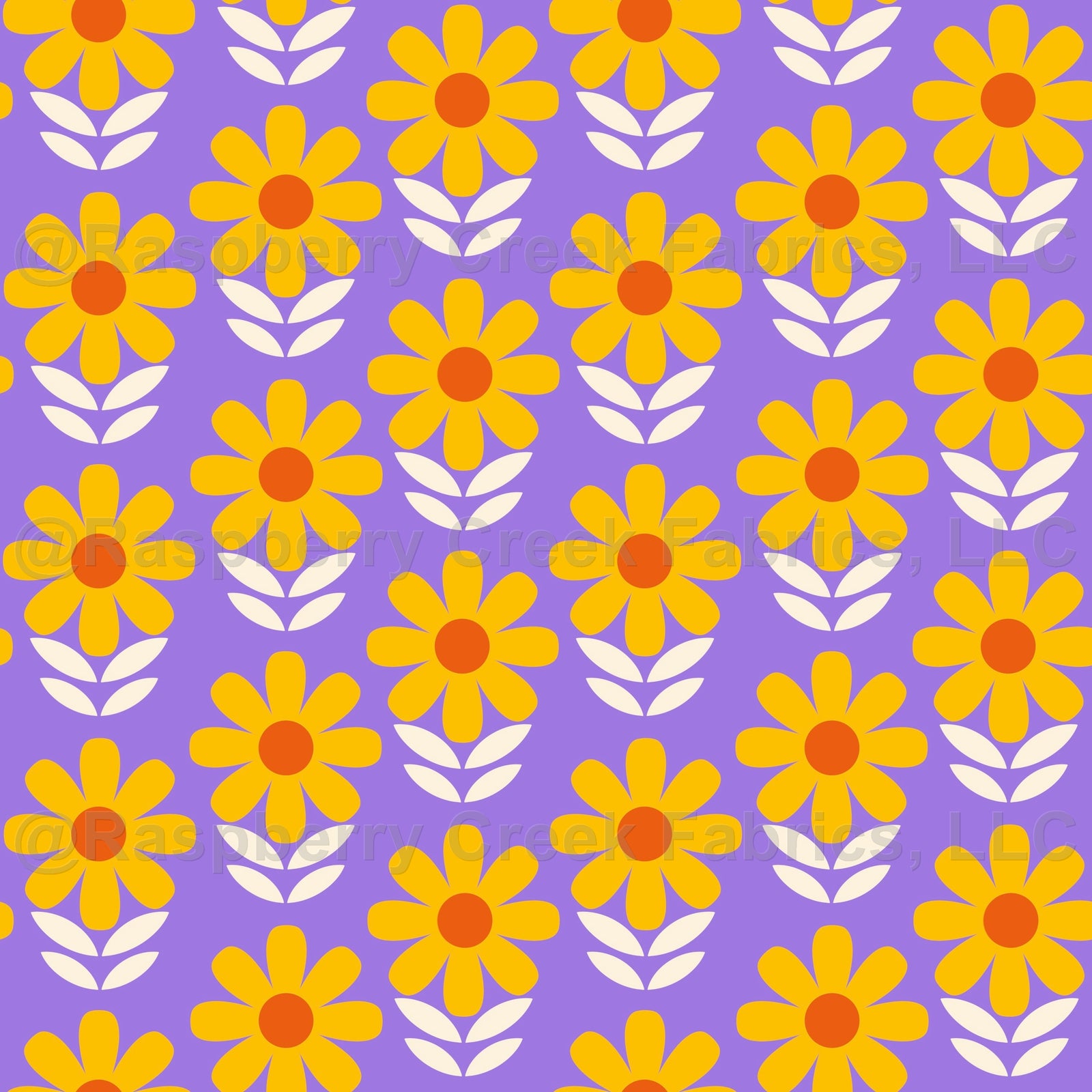 Daisies on Violet Fabric and Wallpaper Print by Lisa Wornham Designs, Daisies Collection
