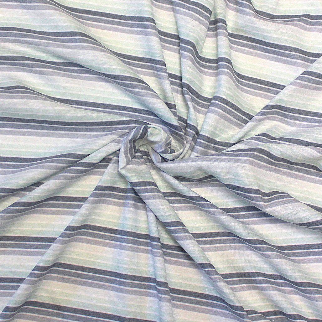Denim Blue and Mint Heathered Ombre Multi Stripe Tri-Blend Jersey Knit Fabric, CLUB Fabrics