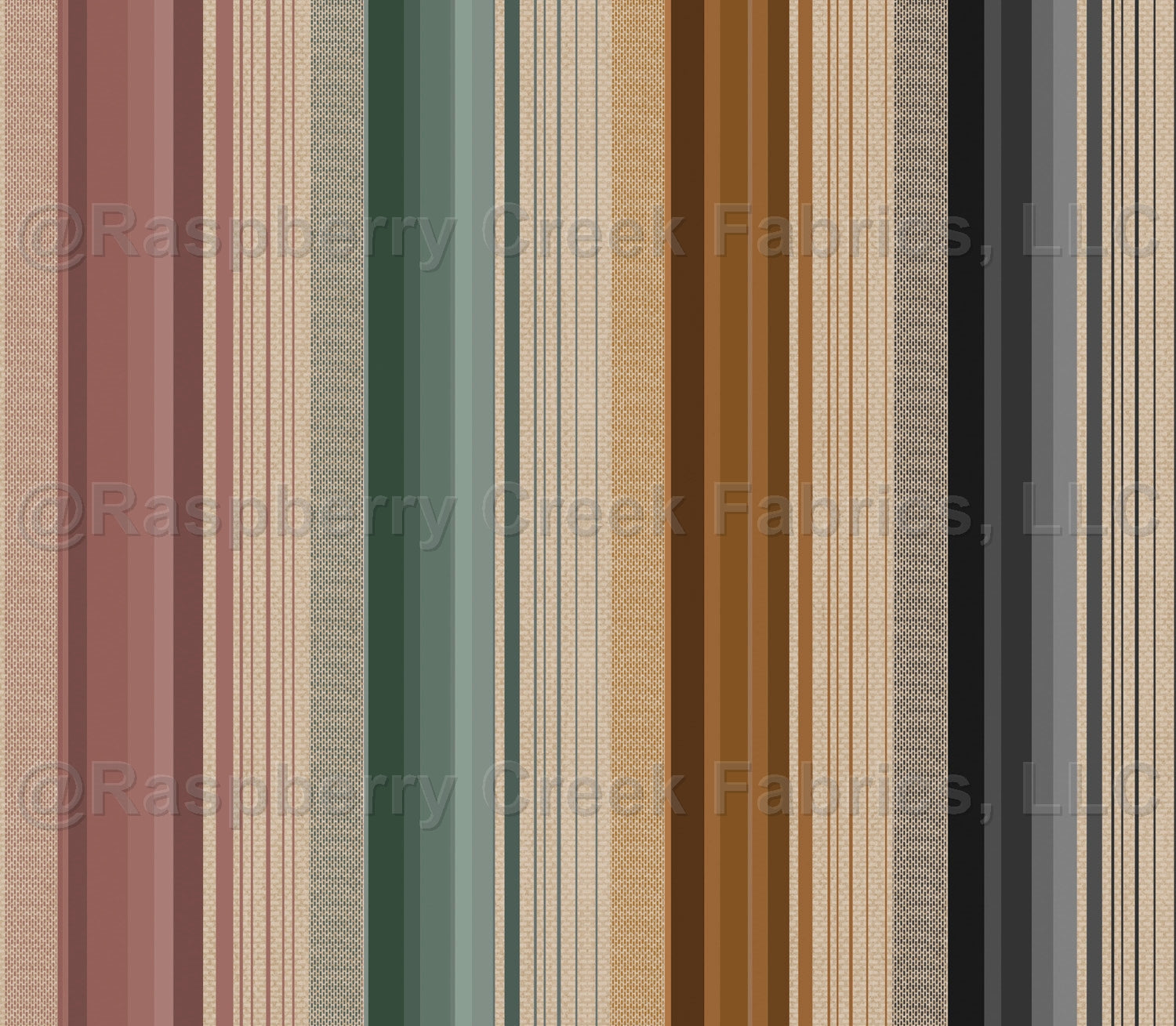 Mauve Tane Sage and Charcoal Vertical Multi Stripe Print Fabric, Desert by Kelsey Shaw