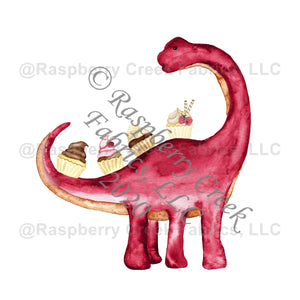 Red Pink and Tan Cupcake Dino Panel, Summer Treats By Brittney Laidlaw for Club Fabrics Fabric, Raspberry Creek Fabrics, watermarked