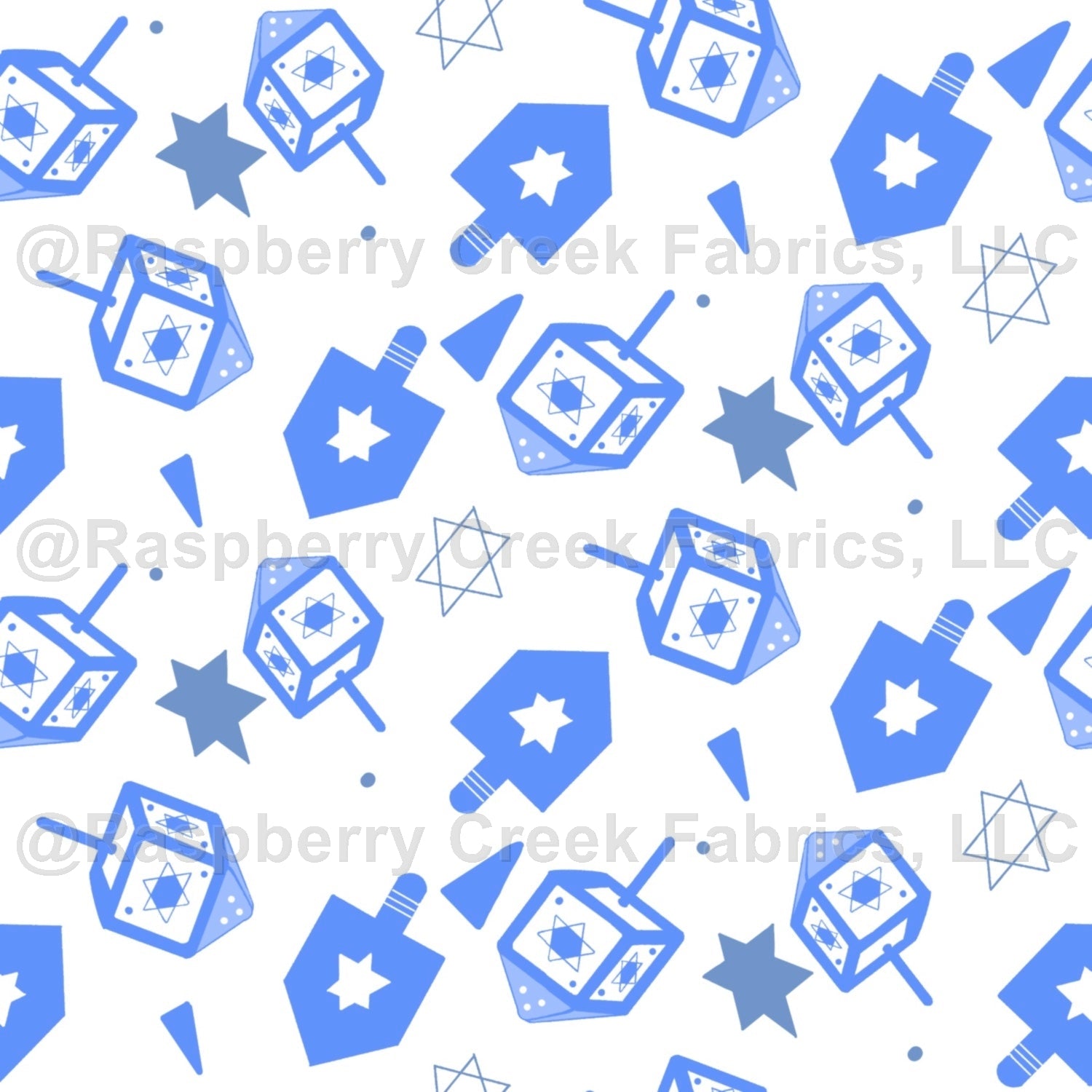 Hanukkah Collection Dreidel Star of David Fabric, Raspberry Creek Fabrics, watermarked