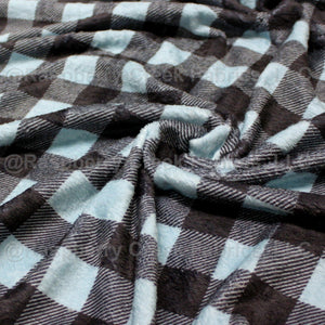 Dusty Blue and White Buffalo Plaid Minky Cuddle Fabric, CLUB Fabrics Fabric, Raspberry Creek Fabrics, watermarked
