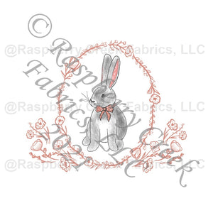 Mauve Grey and Black Floral Sketch Bunny Panel, Easter Sketch By Kelsey Shaw for CLUB Fabrics Fabric, Raspberry Creek Fabrics, watermarked