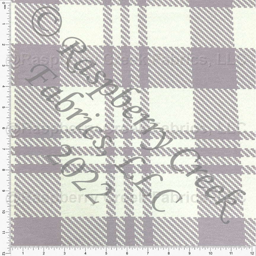 Dusty Purple and Cream Large Plaid Heathered FLEECE Sweatshirt Knit Fabric, CLUB Fabrics