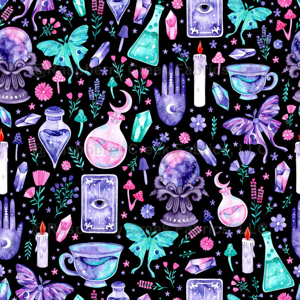 Eclectic Witch on Black - Raspberry Creek Fabrics