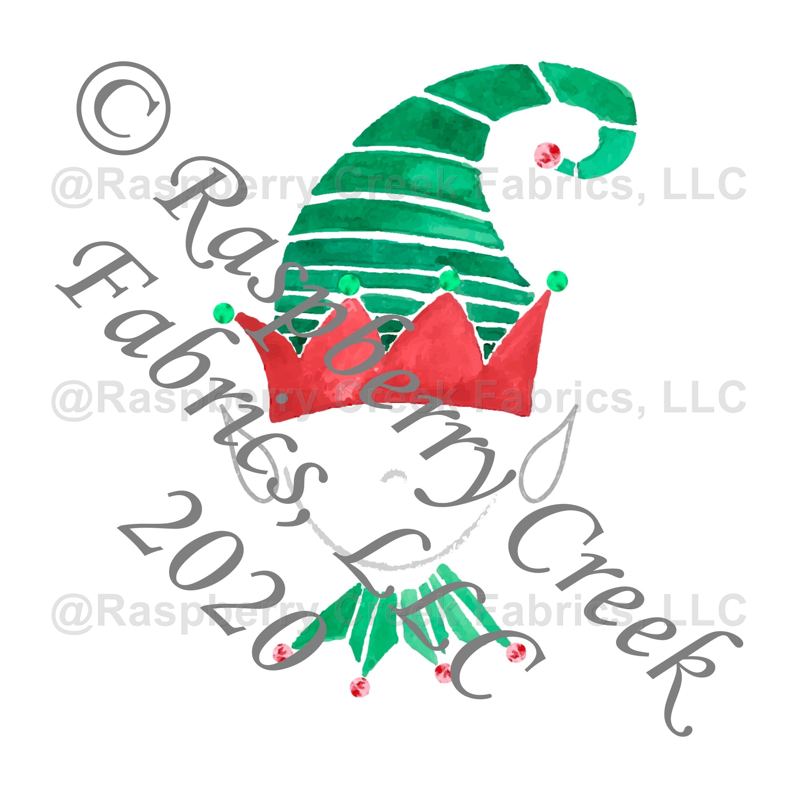 Kelly Green and Red Elf Panel, Ho Ho Ho by Elise Peterson for Club Fabrics Fabric, Raspberry Creek Fabrics, watermarked