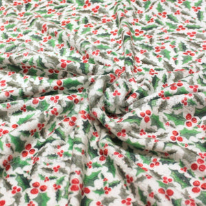 Red Green and White Holly Berry Minky Cuddle Fabric, By Elise Peterson for CLUB Fabrics Fabric, Raspberry Creek Fabrics, watermarked