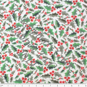 Red Green and White Holly Berry Minky Cuddle Fabric, By Elise Peterson for CLUB Fabrics Fabric, Raspberry Creek Fabrics