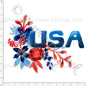 Tonal Red Royal Blue Light Blue and Navy Floral USA Panel, USA in Ombre by Elise Peterson for Club Fabrics Fabric, Raspberry Creek Fabrics, watermarked