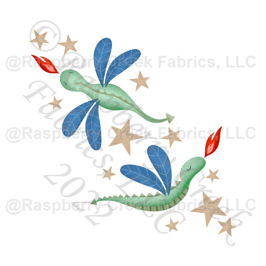 Tonal Azure Blue Seafoam Sage Red and Khaki 'Dragon'fly Star Panel, Enchanted by Krystal Winn Design for CLUB Fabrics