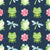 Friendly Frogs Dragonflies and Flowers on Navy Image