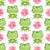 Friendly Frogs and Pink Flowers on White Image