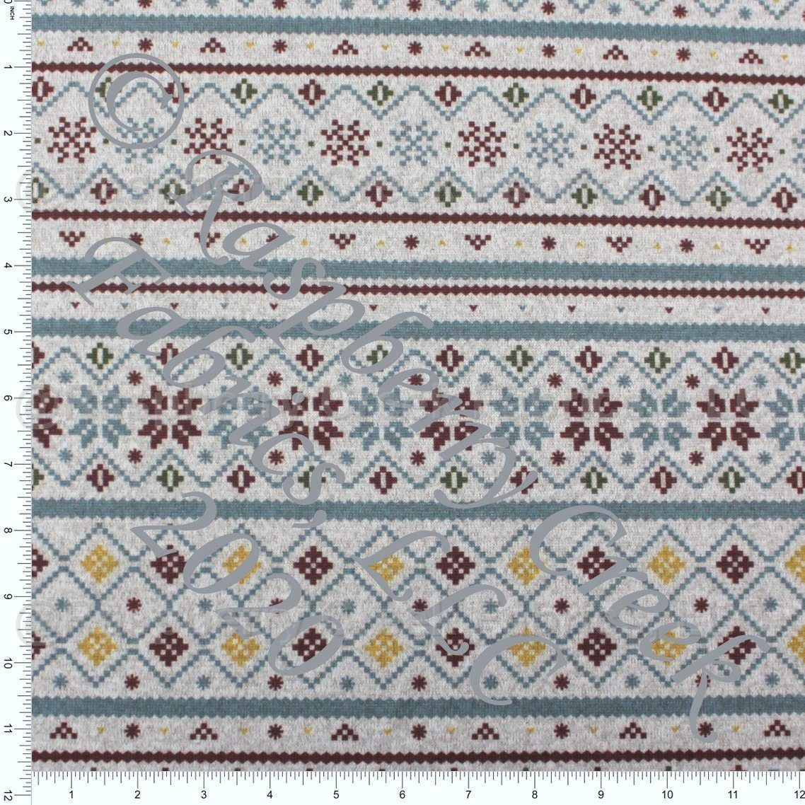 Burgundy Mustard Dusty Blue Olive and Heathered Grey Fair Isle Stripe Brushed Heathered Hacci Sweater Knit Fabric, CLUB Fabrics Fabric, Raspberry Creek Fabrics, watermarked