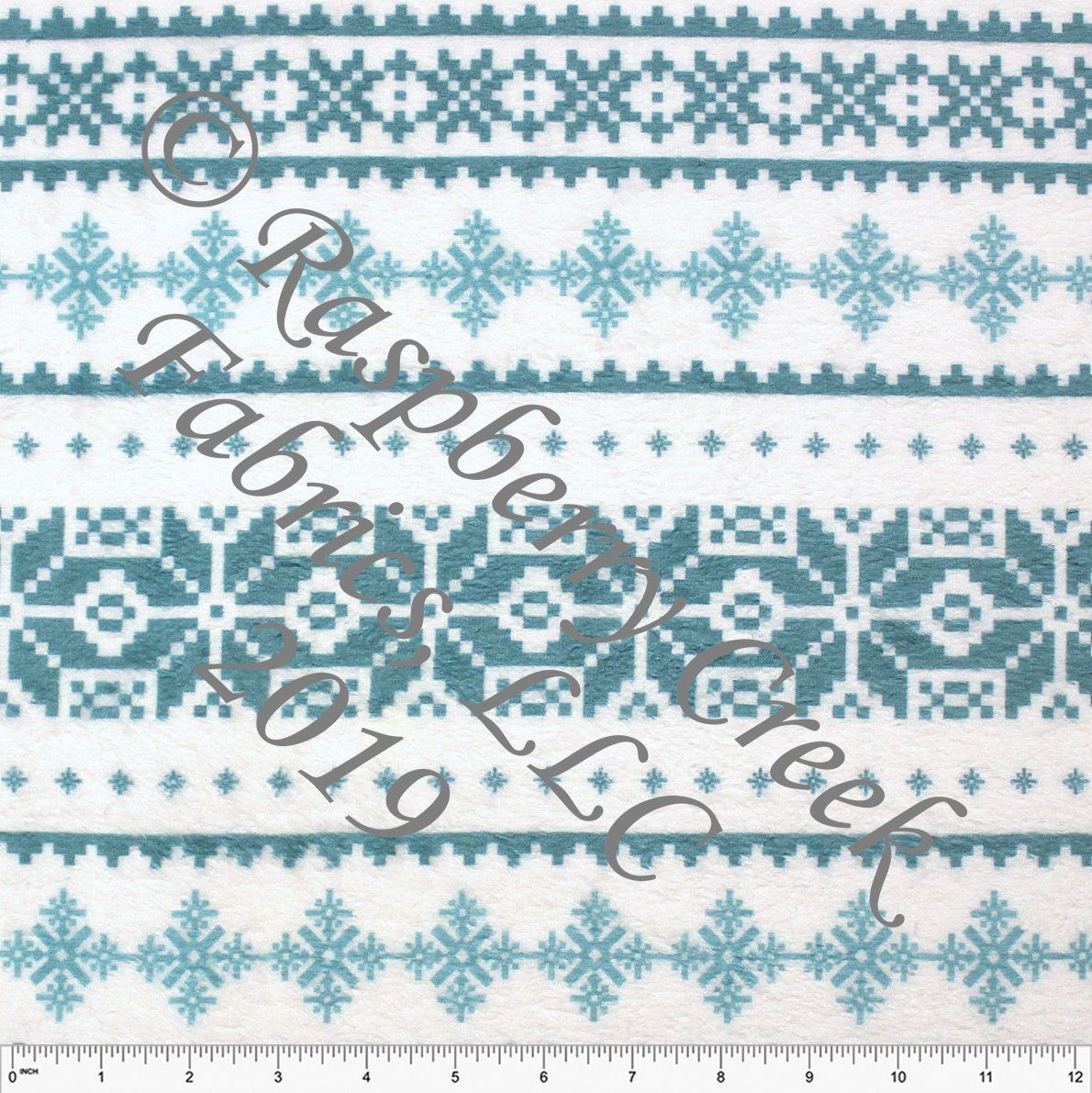 Teal and Dusty Blue Fair Isle Snowflake Stripe Minky Cuddle Fabric, CLUB Fabrics Fabric, Raspberry Creek Fabrics