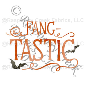 Orange Rust and Black Fang-Tastic Bat Panel, Halloween Panels by Brittney Laidlaw for CLUB Fabrics Fabric, Raspberry Creek Fabrics, watermarked