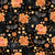 Bats, Spiderwebs, and Orange Peony Roses on Black (Pastel Halloween Collection) Image