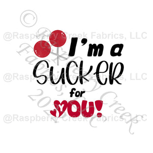 Red and Black I'm a Sucker For You Panel, For You for CLUB Fabrics Fabric, Raspberry Creek Fabrics, watermarked