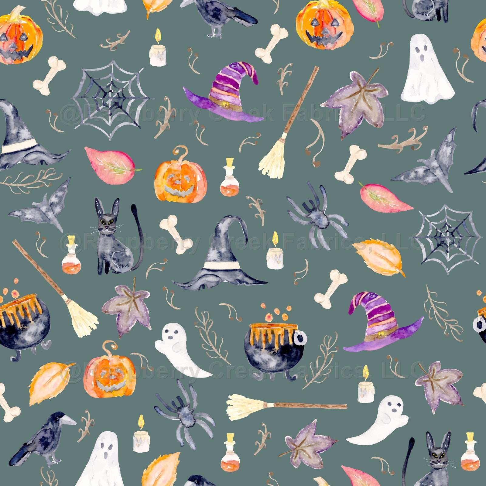 Halloween | Teal Fabric, Raspberry Creek Fabrics, watermarked