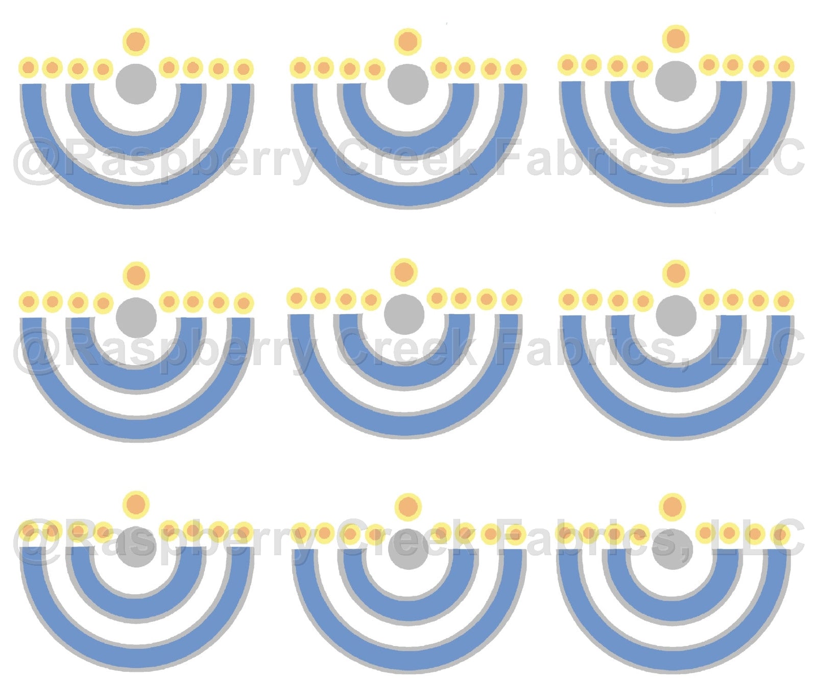Hanukkah Collection Modern Menorah Fabric, Raspberry Creek Fabrics, watermarked