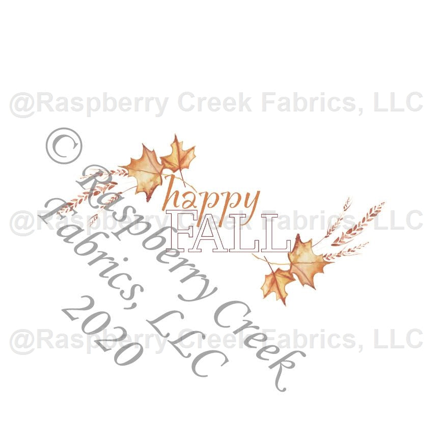 Tonal Orange Rust and Mustard Leaf and Wheat Happy Fall Panel, Fall Foliage By Elise Peterson for Club Fabrics Fabric, Raspberry Creek Fabrics, watermarked