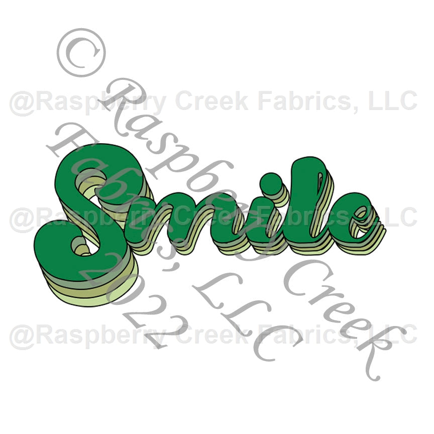 Tonal Green and Sage Smile Panel, Happy Paddy by Bri Powell for CLUB Fabrics Fabric, Raspberry Creek Fabrics, watermarked