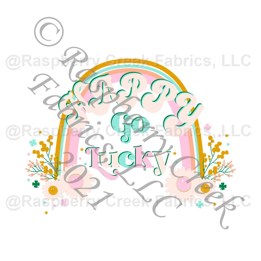 Mustard Pink Mint and Green Happy Go Lucky Rainbow Floral Panel, Happy Go Lucky By Kim Henrie for CLUB Fabrics Fabric, Raspberry Creek Fabrics, watermarked