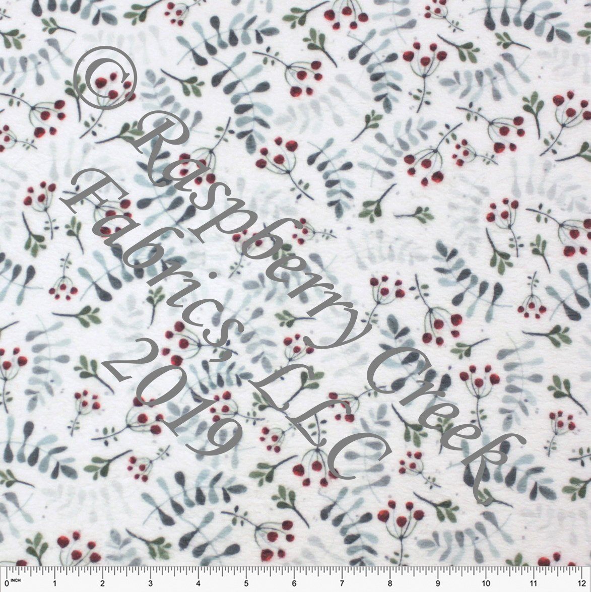 Burgundy Sage and Grey Holiday Berry Minky Cuddle Fabric, By Elise Peterson for CLUB Fabrics Fabric, Raspberry Creek Fabrics