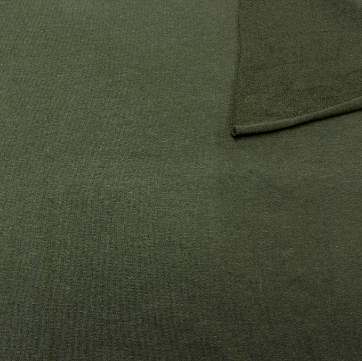 Solid Olive Green 4 Way Stretch French Terry Knit Fabric With Spandex Fabric, Raspberry Creek Fabrics, watermarked, restored
