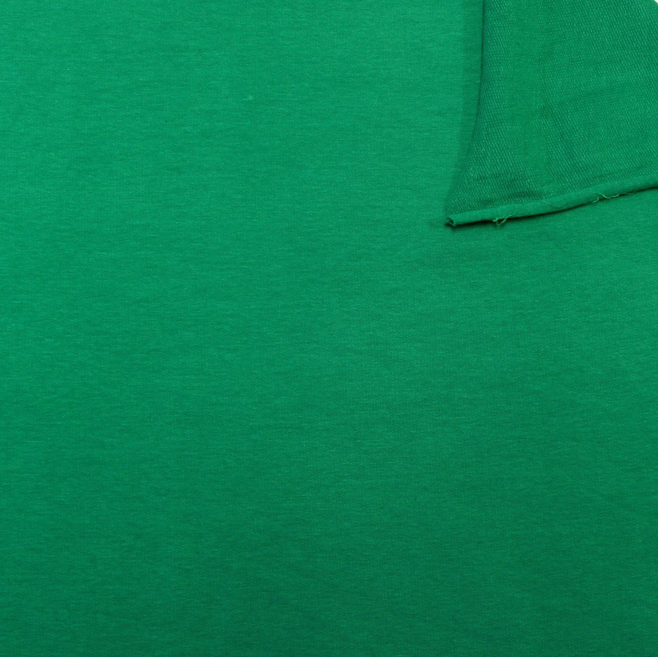 Solid Kelly Green 4 Way Stretch French Terry Knit Fabric With Spandex Fabric, Raspberry Creek Fabrics, watermarked, restored