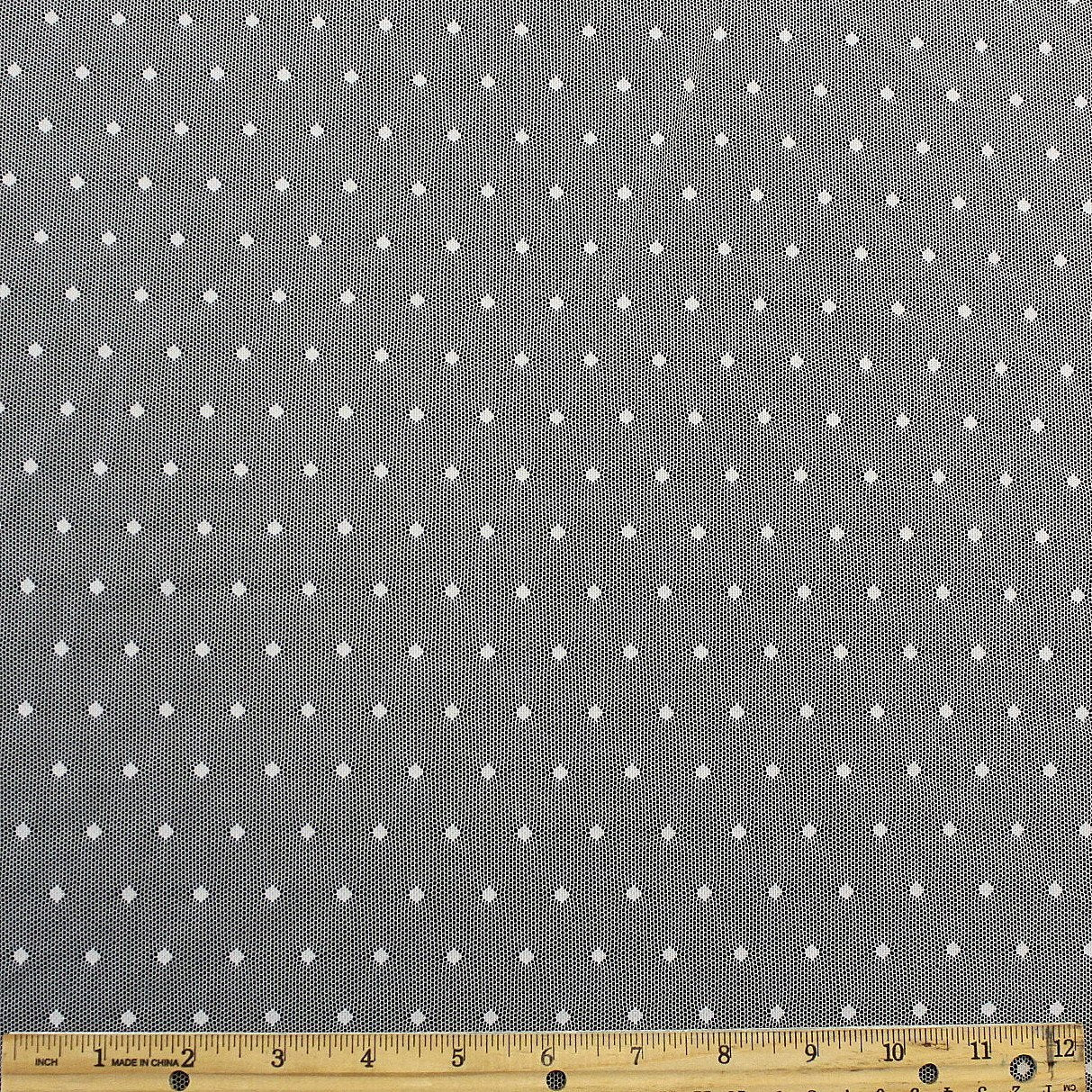 Off White Nylon Polka Dot Stretch Mesh Fabric, Raspberry Creek Fabrics, watermarked, restored