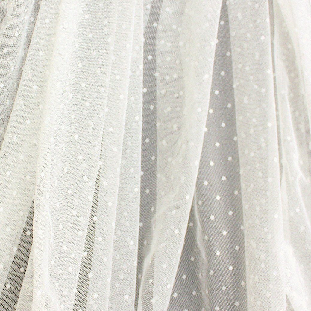 Off White Nylon Polka Dot Stretch Mesh Fabric, Raspberry Creek Fabrics, watermarked, restored