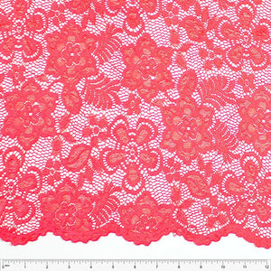 Deep Salmon Floral Scallop Edge Nylon Spandex Stretch Lace Fabric, Raspberry Creek Fabrics