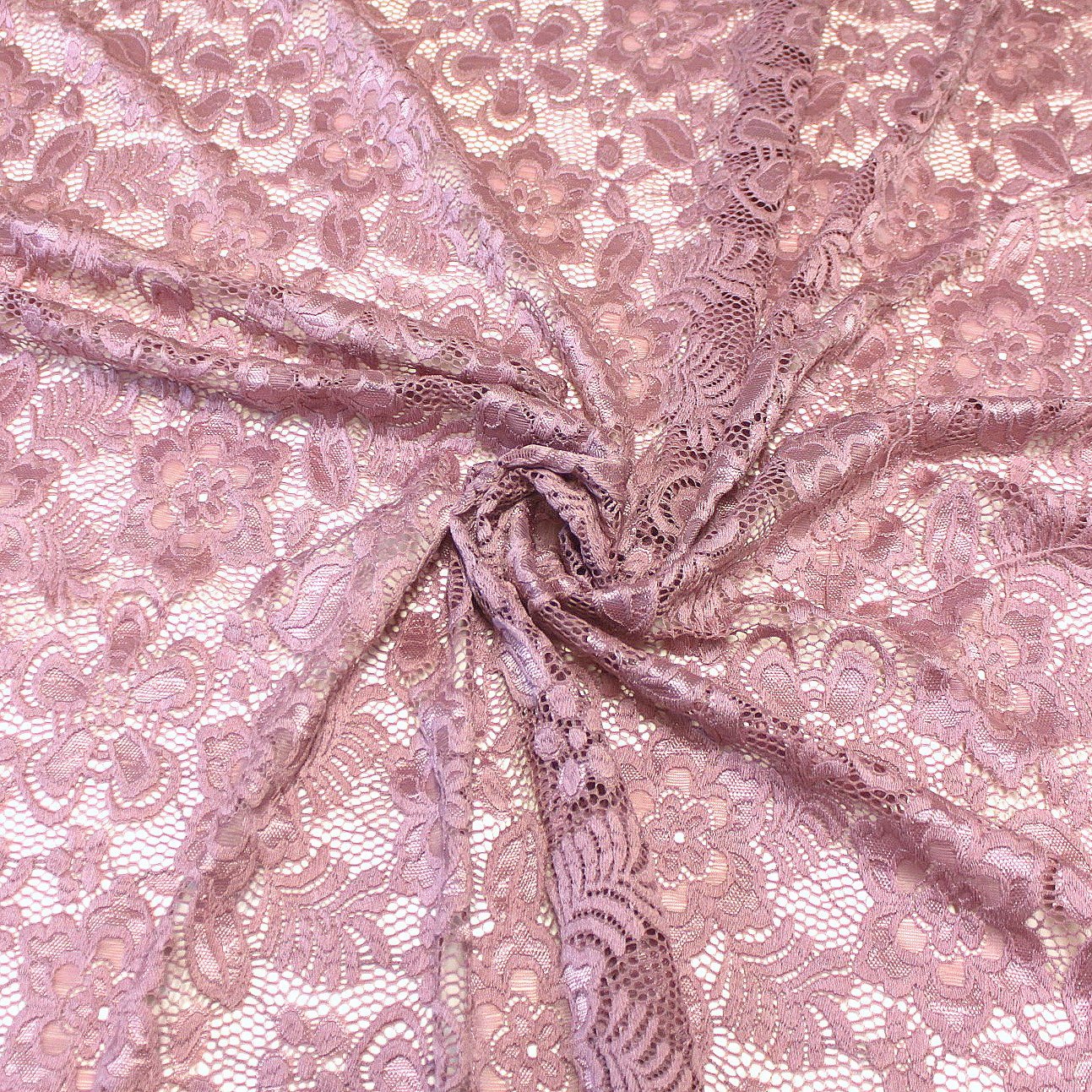 Dusty Pink Floral Scallop Edge Nylon Spandex Stretch Lace Fabric