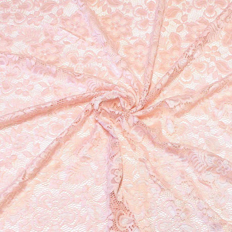 Dusty Pink Floral Scallop Edge Nylon Spandex Stretch Lace Fabric